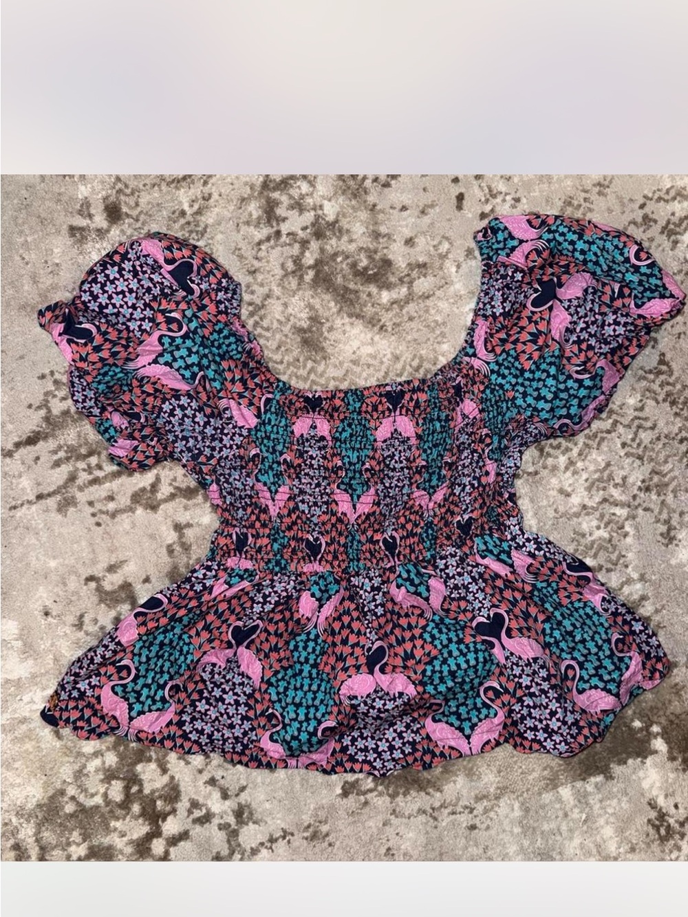 Simply Southern Pink Label Floral Puffy sleeve top XL